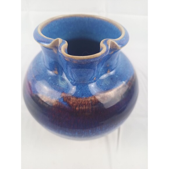 Walt Glass Pottery Pitcher From 1992 Signed By Artist Blue And Red Drip - Picture 4 of 7